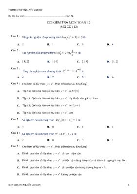 Đề kiểm tra môn Toán 12 (mã đề 112)